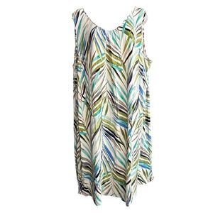 J. Jill Wearever Tropical Leaf Print Stretch Sleeveless Dress Plus Sz 2X Resort